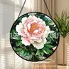 Pingente Cruz Folha Verde Cor Peônia Ornamento de Vidro para Pendurar em Casa Decoração de Janela Jardim Pegador de Sol