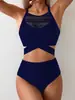 Trajes de baño Europeos y Americanos para Mujer Aliexpress I Color Puro Sexy Ajustado Body Linbi2025 Nuevo Bikini Traje de Baño Transfronterizo