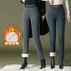 Pantalones vaqueros de lápiz de 1036 pies con forro polar, parte inferior engrosada, ropa exterior de base para mujeres de mediana edad, mediana edad y mayores, elásticos, ajustados