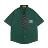 Camisa con Bordado Jiayiku 2026 Estilo Vintage Americano, Elegante Camisa Profesional Casual de Manga Corta para Hombre