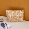 Bolsa de Maquiagem Estilo Francês Suave Desenho Animado Bolsa de Higiene Pessoal Espessa Grande Capacidade com Zíper Nova Bolsa de Mão com Coração de Menina