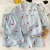 Pijama de Algodón Nube Tailandés para Mujer, Ropa de Casa de Manga Corta Estilo Coreano de Verano con Dibujos Animados Lindos, Conjunto de Dos Piezas al por Mayor