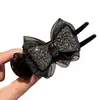 Novo grampo de cabelo com laço de strass e cabeça de bola, acessório de alta qualidade para coque de cabelo feminino, clip de cabelo da moda para redes sociais, adorno de cabeça