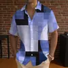 Camisa masculina casual de manga curta com estampa digital 3D de ondas havaianas, best-seller transfronteiriça, com gola distinta