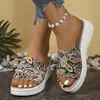 Sandalias de dedo para mujer de talla grande con estampado de estilo étnico, estilo romano plano para playa, venta al por mayor transfronteriza, nuevo estilo europeo y americano 2025