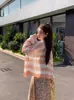 Estilo Europeu e Americano Combinação de Cores Novo Estilo Coreano Mohair Anti-Risco Manga Longa Solto Listrado Cardigã de Tricô Top Jaqueta Feminino