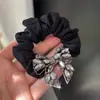 Elástico de Cabelo Laço com Strass de Cristal Novo Estilo Coreano, Acessório Scrunchie Elegante com Strass para Rabo de Cavalo Alto