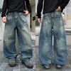 Jeans masculinos estilo americano, com aspecto desgastado, rasgados, de corte solto, perna reta, nova coleção outono 2026, calças compridas largas da moda, lavadas, atacado