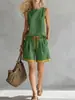 Conjunto de dos piezas de moda para mujer 2026, transfronterizo europeo y americano, superventas, con bloques de color, top sin mangas y shorts casuales holgados con cordón