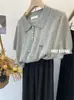 Estilo Coreano Solapa Pequeña Patrón de Cáñamo Bordado Lazo Manga Corta 5 Prendas de Punto de Lana Jersey Tejido Fino