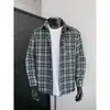 Otoño 2026 Nuevo Estilo Estilo Hong Kong Cuadros Tallas Grandes Bloque de Color Manga Larga Camisa Estilo Japonés Cepillado Manga Larga Chaqueta Unisex