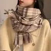 Cachecol de Cashmere Espesso Xadrez Bigodes Curtos Feminino Outono e Inverno Estilo Japonês Fofo ins Estilo Coreano Versátil Fashionável para Estudantes