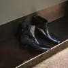 Botines cortos de alta calidad~Piel de vaca de primera capa, punta cuadrada pequeña, tacón bajo para mujer, elegantes, versátiles, cómodos, adecuados para ir al trabajo, botas de mujer de corte ajustado