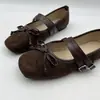 Zapatos Mary Jane retro de ante transfronterizos, nueva colección 2026, punta poco profunda, punta redonda, lazo, correa única, suela plana, zapatos para mujer