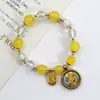 Pulseira Thangka Pequena de Aço Titânio com Cinzas de Incenso, Folha de Ouro, Vidro, Tara Verde, Contas Thangka de Espírito da Raposa, Pulseira Feminina