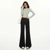Calça Jeans Feminina Flare Estilo Americano, Emagrecedora e Elástica, Design Único, Calça Jeans Longa Feminina, Comprimento Estendido, Calça Longa Preta e Dourada, Yichun