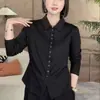 Camisa Coreana de Solapa de Otoño de Alta Gama Camiseta Interior Adelgazante Cardigan Simple de Botón Único para Mujer Camisa Base
