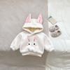 Otoño e Invierno Nuevo Lindo Traje de Dibujos Animados para Bebé Niño y Niña con Forro Polar Cálido Top con Capucha Cálido Pantalón Conjunto de Dos Piezas