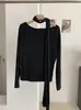 KEKEZOON 2026 Outono Inicial Novo Estilo Gola Assimétrica com Laço Manga Longa Camiseta, Elegante Cintura Marcada Emagrecedor Cor Sólida Top 8987