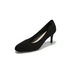 6313C Tacones Altos Redondos de Gamuza para Mujer, Tacón Fino Boca Baja Zapatos de Salón, Negro Marrón Mate Zapatos Profesionales para el Trabajo y el Commuting