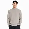 Suéter masculino de malha canelada com gola alta parcial, blusa de manga comprida para primavera e outono, casual e versátil para o trabalho ou uso diário, adequado como camada base