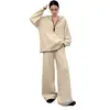 Novedad Otoño/Invierno 2026 Estilo Temperamento Perezoso Conjunto de Punto para Mujer Sudadera con Capucha Media Cremallera Bloque de Color Pantalones de Pierna Ancha Conjunto de Dos Piezas