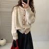 Suéter de cuello redondo de estilo coreano de alta costura hecho a mano para mujer, abrigo de invierno, nuevo cárdigan de punto suave y encerado, diseño Sense Top