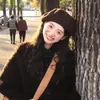 Boina de Moda Color Café para Mujer, Estilo Británico de Invierno, Versátil Retro, Gorra Newsboy Painter que Adelgaza el Rostro, Circunferencia de Cabeza Grande