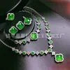 Conjunto de Colgante de Trébol de Cuatro Hojas Incrustado de Calcedonia Verde Hielo de Alta Calidad Plateado, Pulsera y Collar con Colgante de Piedra Preciosa Color Jade