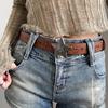 Cinto Retrô Cor Western Fivela Prata Estrela de Cinco Pontas Gravada Jeans Masculino e Feminino Saia Jeans Cinto Versátil Vedação de Cintura Tendência
