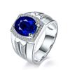 Anillo de zafiro de aguas profundas al por mayor de fábrica Anillo de diamantes de cristal azul para hombre dominante europeo y americano Joyería de anillo transfronterizo en nombre del cabello