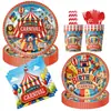 Decoração de Festa de Aniversário Infantil Tema Animais de Circo Louça Descartável Toalha de Mesa Pratos de Papel Copos de Papel