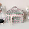 Bolsa Cosmética Ins de Aspecto Lujoso a Cuadros de Cereza para Niña, Bolsa de Cosméticos de Gran Capacidad, Esencial de Viaje, Bolsa de Aseo