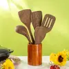 Pintura de Madera para Alitas de Pollo Sin Pintura ni Cera Espátula y Cuchara de Mango Largo Combinación de Cuchara de Madera Espátula de Cocina de Madera Utensilio de Cocina Doméstico