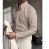 Camisa da Série Seersucker Casual Moda Vintage Botão Gola de Canto Largo Camisa Diária Estilo Versátil Texturizado Masculino