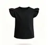Camiseta infantil de manga curta com babados, novo estilo de verão, blusa infantil de gola redonda com manga tipo asa de borboleta, camiseta básica lisa para bebê, roupas infantis