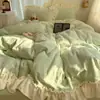 Juego de Ropa de Cama Gruesa Invierno Estilo Francés Clase A Tallado Vellón de Leche Juego de Cuatro Piezas Vellón de Coral Franela Dormitorio Juego de Tres Piezas