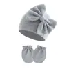 Conjunto de Gorro y Manoplas para Bebé Niña Recién Nacida Gorro de Hospital Gorro con Lazo Guantes de Bebé 0-6 Meses Gorro