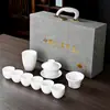 Juego de Té de Porcelana de Jade de Lanolina de Alta Calidad Caja de Regalo Porcelana Blanca de Dehua Caja de Regalo para Taza de Té Lujo Ligero Regalo para Reunión Anual de Negocios Con Impresión