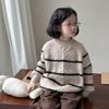 Suéter Infantil 2026 Estilo Inverno Versão Coreana Suéter de Tricô com Trama de Tranças e Listras Largas para Meninos e Meninas, Blusa de Tricô Pulôver Solta para Crianças