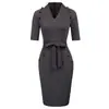 Moda Europeia e Americana Feminina Outono/Inverno 2026 Amazon Novo Estilo Elegante Decote V Profissional Slim Fit Manga Três Quartos Vestido Tubinho