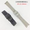 En stock Correa de reloj Sanniu de tres cuentas de acero inoxidable hebilla plegable de doble seguridad Lasha Negro 18 20 22 24 26 mm
