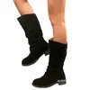 Estilo europeo y americano, talla grande, gamuza, botas retro de media pantorrilla para mujer, transfronterizas de tacón bajo, talla grande, hasta la rodilla, color liso, con tacón grueso, botas de montar