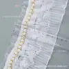 Encaje de Perlas de 9 cm de Ancho con Borde de Volantes Hecho a Mano DIY Material para Falda de Vestido de Boda, Cuello, Puño
