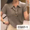 Top de Malha Gola Polo Manga Curta em Seda de Alto Padrão Estilo Francês para Mulheres, Nova Blusa Fina de Seda Gelada de Verão para Mulheres Fábrica