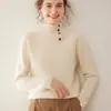 Suéter de Caxemira Design para Mulheres Outono e Inverno 2025 Novo Estilo Gola Alta Meia com Suéter de Tricô Solto Camisa de Base Engrossada