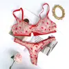 Lencería sexy estilo francés para mujeres con busto grande, minimizador y anti-caída, conjunto de sujetador de encaje flocado puro deseo de verano ultradelgado