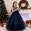 Vestido de Festa à Noite para Meninas Transfronteiriço Saia de Malha Florada Saia Tutu Média e Grande Infantil Longo Fantasia de Performance de Natal 632