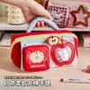 Estuche portátil estilo dopamina, resistente a la suciedad, multicapa, multicompartimento, gran capacidad, color block, simple, alto valor estético, bolsa de almacenamiento para papelería