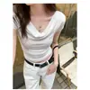 Camiseta Feminina Pure Desire Ombro a Ombro Manga Curta, Verão 2026, Modelagem Justa, Estilo Curto, Cintura Franzida, Top Petite Spicy Girl